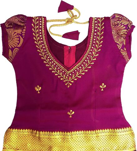 Ashwini Girl's Purple Color Pattu Pavadai | Indian Kid's Ethnic Wear in Kuwait