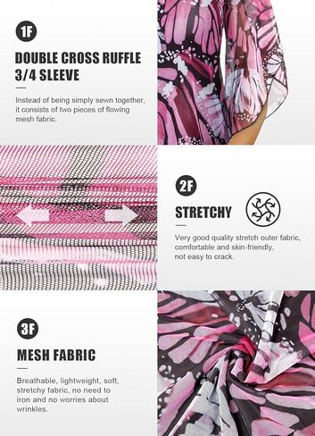 بلايز نسائية مكشكشة بأكمام 3/4 من Cestyle وبلوزات شبكية وقمصان واسعة وتونيك كاجوال in Kuwait