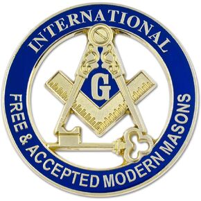 International Free & Accepted Modern Masons Round Masonic Auto Emblem - [Blue & Gold][3'' Diameter]