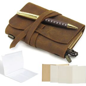 Leather Pocket Notebook - Small Refillable Travelers Journal for Men and Women, Handmade Passport Size Notebook, Diary or Sketchbook for Traveling - Ideal for Writing & Daily Planner 5.4x4.3"