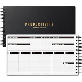 Nekmit Weekly Planner Spiral Bound, Undated Daily & Weekly Planner, Productivity Weekly Organizer, To Do List Notebook for office work, 11.2"x6.3", with Gift Box, Black in Kuwait