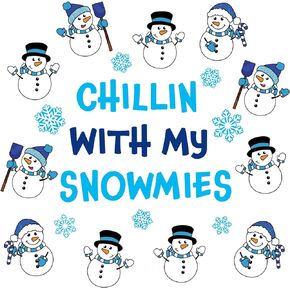 Whaline 52Pcs Winter Snowman Cutouts Christmas Snowman Snowflake Cutouts Winter Chillin with My Snowmies Bulletin Board Decor Blue White Snowman Holiday Party Cutouts for School Classroom Decor