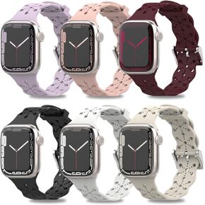 Compatible with Apple Watch Band 38mm 40mm 41mm 42mm 44mm 45mm 49mm Women Men Soft Silicone Sport Strap Replacement Wristbands with Classic Clasp for iWatch Series 8 7 6 5 4 3 2 1 SE 6Pack