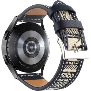 Abanen Denim Leather Watch Band for Samsung Galaxy Watch 6 / Galaxy Watch 5, 20mm Canvas Fabric Strap with Soft PU Leather Lining Wristband for Galaxy Watch 4 Classic 42mm / 46mm