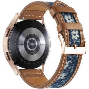 Abanen Denim Leather Watch Band for Samsung Galaxy Watch 6 / Galaxy Watch 5, 20mm Canvas Fabric Strap with Soft PU Leather Lining Wristband for Galaxy Watch 4 Classic 42mm / 46mm