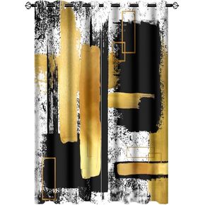 Modern Abstract Geometric Blackout Curtains for Bedroom,Black White Gold Oil Painting Art Grommet Thermal Insulated Room Darkening Curtains Window Curtains 2 Panels 63L x 21W