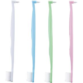 Orthodontic Toothbrush Double-Ended Interspace Brush V-Trim Toothbrush and Tiny Small Soft Trim Head End Tuft Toothbrush for Braces and Teeth Detail Cleaning, 4 Pieces (4 Colors)