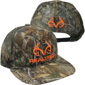 Realtree Edge Blaze Orange Logo Flat Mesh Camo Trucker Cap Hat Snapback Mid Profile Structured Wicking Sweatband