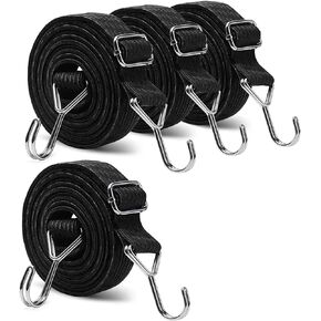 80inch Adjustable Bungee Cords with Hooks, 4 Pack Long Heavy Duty Elastic Strap, Flat Rubber Bungee Rope for Outdoor, Camping, Tarp, Bike Rack, Luggage (Black)