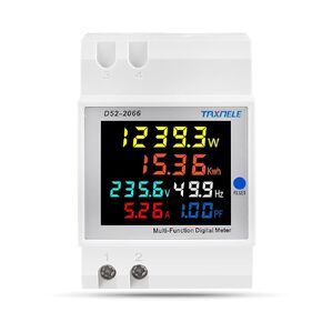 Single Phase Energy Meter Tester Din Rail Electricity Usage Monitor 6 in 1 Multimeter AC 40-300V 100A Voltage Current Voltmeter Ammeter Watt Kwh Frequency Power Meter 110V (Built-in CT)