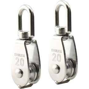 2PCS Lifting Single Pulley Stainless Steel Heavy Duty Single Wheel Swivel Lifting Rope Pulley Block M20
