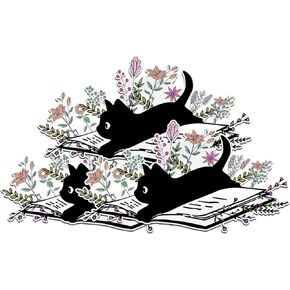(3PCS) Black Cat on Book Sticker Cute Floral Cat Stickers Book Lover, Bookish, Booktok, Reader Kindle, Halloween Cat Die-Cut Waterproof Vinyl Sticker for Laptop Water Bottle Phone Case Car (2 Inches)