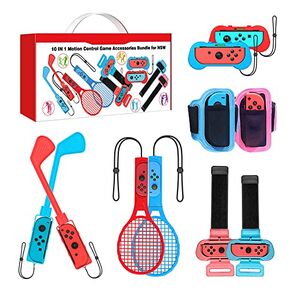 Uxilep Switch Sports Game Accessories - 9 in 1 Family Bundle Accessory Kit for Nintendo Switch / OLED Sport Games : Mario Golf Super Rush,Wrist & Leg Strap for Joycon,Sword and Mario Tennis aces
