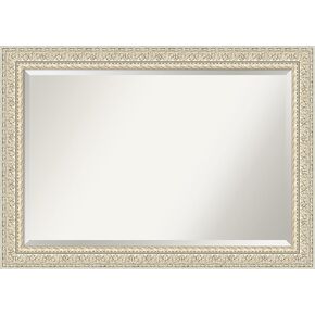 Amanti Art Wall Mirror, Fair Baroque Cream Wood Frame Mirror for Wall Decor or use as Bathroom Mirror for Over Sink (25.5 x 21.5 in.) Beveled Mirror, Ivory Mirror, Traditional Mirror from WI, USA