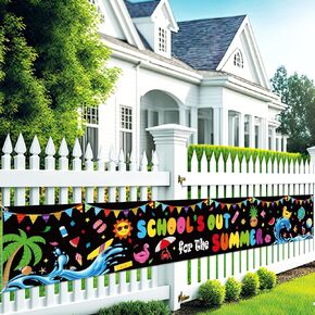 Tudomro End of School Party Banner Decorations Graduation Photo Booth Props School's out for The Summer Backgrounds Sun Beach Pool for Kids Boy Girl Class Wall Photography Supply
