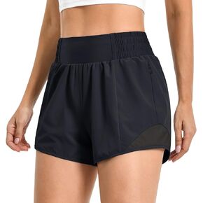 High Waisted Dolphin Athletic Shorts for Women, Quick Dry Lightweight Liner Gym Running Workout Shorts Zip Pocket