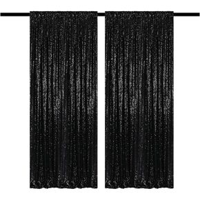 Black Sequin Backdrop Curtains Glitter Drapes 2FTx8FT 2 Panels for Wedding Birthday Party Decorations Bridal Baby Shower Party Supplies Sparkly Photography Background