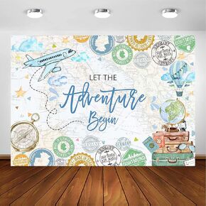 Avezano Adventure Backdrop Let The Adventure Begin Theme Baby Shower Party Backdrop Travel Plane Photography Background for Pregnant Baby Shower Party Decorations for Baby Girl and Boy (7x5ft)