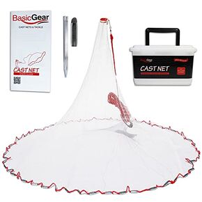 Cast Net | 3ft-12ft Radius, 3/8 or 1/4 inch Mesh for Freshwater and Saltwater Bait Fish| Professional Grade and Upgraded Material | Throw Style