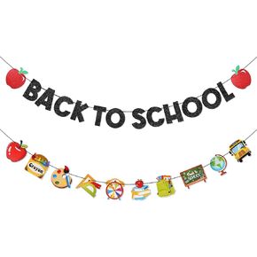Welcome Back to School Banner Decorations - Colorful Glitter First Day Of School Garland Bunting Banner for Classroom Teacher Office Home Decor, Back to School Photo Backdrop Party Favors