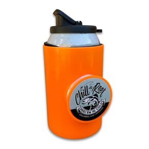 Chill-N-Reel Fishing Can Cooler (from Shark Tank) | Hard Shell Drink Holder with Hand Line Reel Attached | Fits Any Standard Insulator Sleeve or Coozie | Unique Fun Fishing Gift (Black & Spill Guard)
