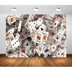 BELECO 5x3ft Fabric Poker Backdrop 3D Playing Cards Photography Background Casino Party Las Vegas Party Decorations Poker Card Backdrop Photo Studio Props Wallpaper