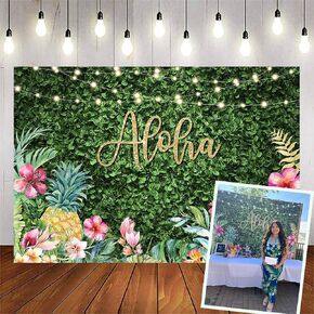 Avezano Aloha Backdrop Luau Birthday Party Backdrop Tropical Hawaiian Baby Shower Party Banner Decoration Glitter Lights Green Grass Pineapple Background for Photography Photo Booth Banner (6x4ft)