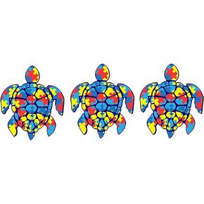 Autism Puzzle Sea Turtle Vinyl Decal Sticker 3 inch for Laptops Cups Tumblers Cars and Trucks Any Smooth Surface Set of 3