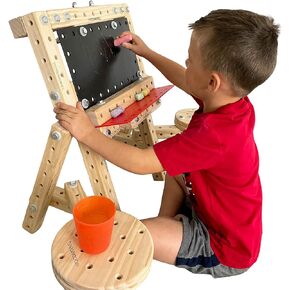 Funphix Kids Wooden Toys | 272-Piece Wooden Building Blocks Set for Kid Table | Toy Workbench, Cars, Furniture | Construction Toy Set for STEM Learning with Wood Blocks | Wheels & Plates for Ages 5+