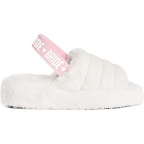 xo, Fetti Bride Strap Slippers, White Fur, Bachelorette Party Decorations, Wedding Day Sandals, Bridesmaid Gift, Bridal Shower Party Favor