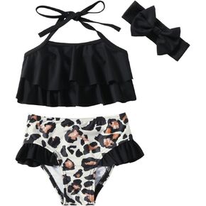 Neutocd Toddler Baby Infant Swimsuit Girl Ruffles Bathing Suit Halter Top Bikini with Headband Baby Girls' Swimwear