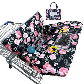 Basumee Shopping Cart Cover for Baby High Chair Covers for Restaurant Seat Grocery Cart Cover for Babies Girl Boy Cart Covers with Storage Pouch Baby Shopping Cart Cover, Black Flower