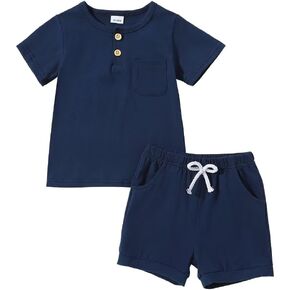 Toddler Baby Boy Clothes Boys Summer Outfits Short Sleeve Patchwork T-Shirt & Solid Shorts Set 12 Months-4T