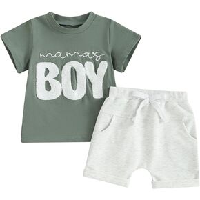 Toddler Baby Girl Boy Summer Clothes Mama Daddy Baby Outfit Letter Shirt Elastic Shorts 2Pcs Girls Boys Clothes
