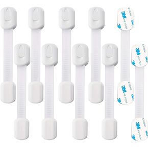 Cabinet Locks Baby Proofing (10 pack) Child Safety Cabinet Locks Drawer Cupboard Fridge Trash Can Furniture Kitchen Ovens Washroom Toilet Seats Locks with 3M Adhesive No Screws or Drill