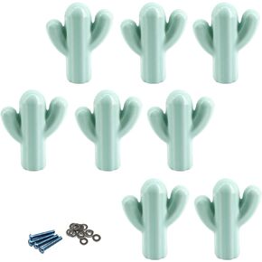Green Ceramic Handle Pull Door knobs Cabinet Handles for Children's Room (8 Pieces)