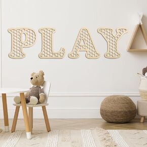 Wooden Play Rattan Letters Set Playroom Decor Boho Wall Signs Play Wooden Rattan Letters for Toddler Girls Boys Playroom Art Nursery Room Decorations