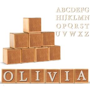 8 Pcs Custom Wooden Name Sign 8 Letter Baby Blocks and 78 Wooden Letter Nursery Name Wooden Cubes Baby Wooden Blocks for Nursery Montessori Baby Shower Name Alphabet Wood Signs