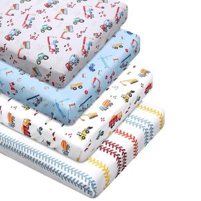 4 Pcs Construction Truck Crib Sheet Set Baby Sheet Newborn Bedding Nursery Crib Sheets for Girl Boys Baby Gifts for Standard Crib and Toddler Mattresses, 52 x 28 x 8 Inches