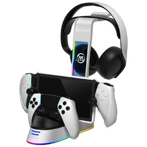 Charging Station Compatible with PS Portal Remote Player,Charging Dock for Playstation Portal Console and PS5 Controller with Headset Holder,RGB Light