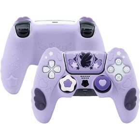 GeekShare PS5 Controller Skin Set,Anti-Slip Silicone Protective Cover Skin Case for Playstation 5 Wireless Controller with 2 Thumb Grip Caps and 2 Stickers - Star Wings Series (Pink)