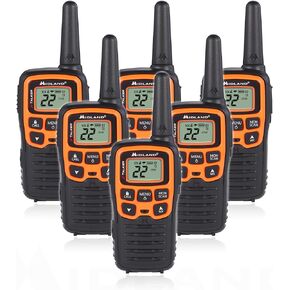 Midland T51VP3 22 Channel FRS Walkie Talkie - Up to 28 Mile Range Two-Way Radio - Orange/Black (Pack of 6)
