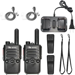 S6 FRS Rechargeable Business Walkie Talkie Set,Portable 16 Channels Two Way Radio Communicator 2 Pack with Double PTT, Flashlight,Handsfree kit,Black, Li-ion Battery and Charger
