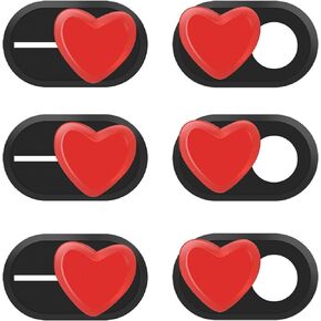 Webcam Cover Slide (6-Pack) - Camera Cover Slider for MacBook, iMac, Laptop, Computer, iPad, iPhone, Cell Phone, PC - Great Privacy Protector Accessories - Red Heart Slider