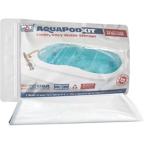 AquaPod Kit 2.0 - المثانة في حوض الاستحمام خالية من مادة BPA ومصنوعة في الولايات المتحدة الأمريكية! المثانة لتخزين المياه، النجاة من الإعصار (65 جالونًا من الماء - يمكن للأحواض الأكبر حجمًا استيعاب ما يصل إلى 100 جالونًا من الماء) (معبأة في كيس)