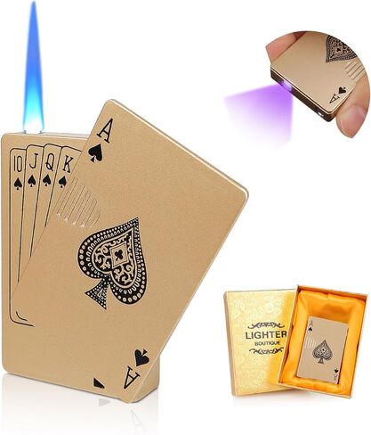 Jet Torch Ace Lighter, Gold Playing Cards Cool Design, UV Cash Detection Lamp, Gorgeous Box for Gifts, Butane Refillable Lighter for Outdoors, Portable Windproof Lighters for Smoking, Candles, BBQ in Saudi Arabia