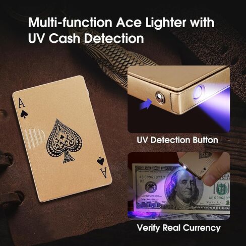 Jet Torch Ace Lighter, Gold Playing Cards Cool Design, UV Cash Detection Lamp, Gorgeous Box for Gifts, Butane Refillable Lighter for Outdoors, Portable Windproof Lighters for Smoking, Candles, BBQ in Saudi Arabia