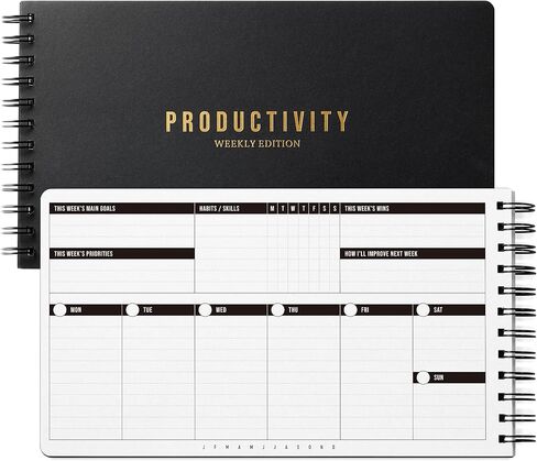Nekmit Weekly Planner Spiral Bound, Undated Daily & Weekly Planner, Productivity Weekly Organizer, To Do List Notebook for office work, 11.2"x6.3", with Gift Box, Black in Kuwait