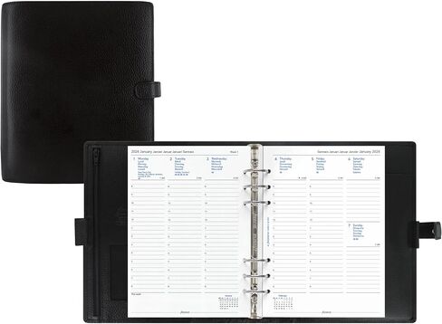 منظم Filofax Finsbury، مقاس A5، أسود - جلد محبب تقليدي، ست حلقات، مذكرات تقويم أسبوعية، متعدد اللغات، 2024 (C025368-24) in Saudi Arabia