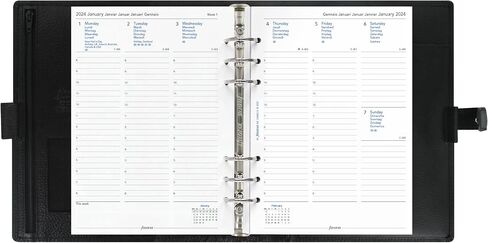 منظم Filofax Finsbury، مقاس A5، أسود - جلد محبب تقليدي، ست حلقات، مذكرات تقويم أسبوعية، متعدد اللغات، 2024 (C025368-24) in Saudi Arabia